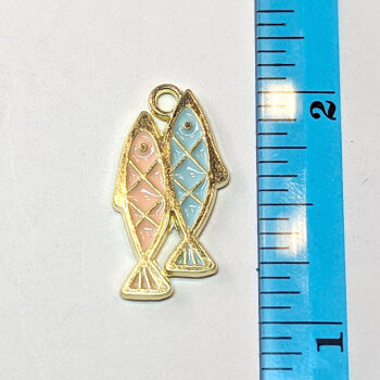 Pink Blue Fish Pair Enamel Charm Gold - Image 2