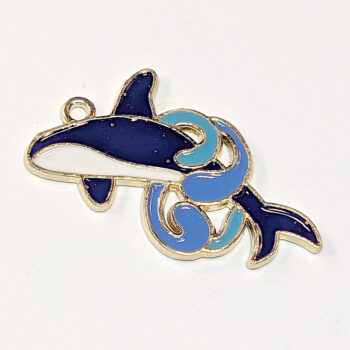 Blue Jumping Dolphin Enamel Charm Gold