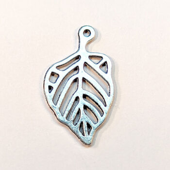 Small Hollow Vein Leaf Charm Antique Silver - Image 5