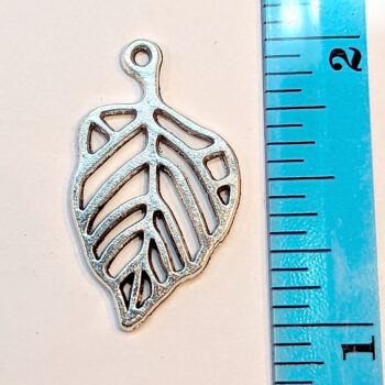 Small Hollow Vein Leaf Charm Antique Silver - Image 2