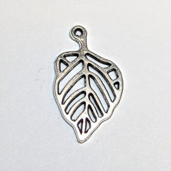 Small Hollow Vein Leaf Charm Antique Silver