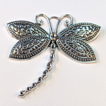 Large Curved Tail Dragonfly Pendant Antique Silver