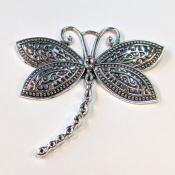 Large Curved Tail Dragonfly Pendant Antique Silver - Image 3