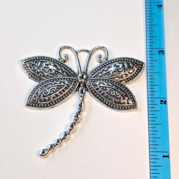 Large Curved Tail Dragonfly Pendant Antique Silver - Image 2