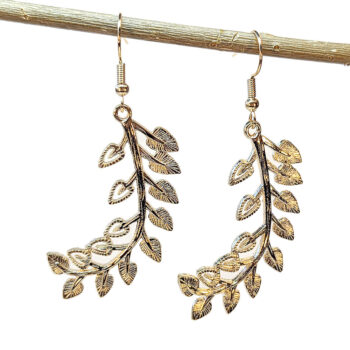 KC Gold Curved Branch Leaf Earrings