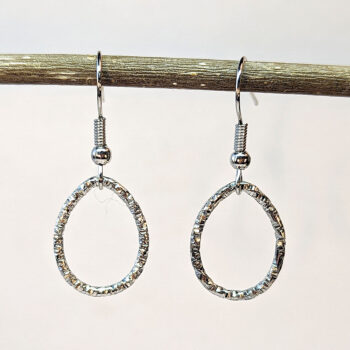 Antique Silver Textured Geometric Teardrop Earrings