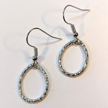 Antique Silver Textured Geometric Teardrop Earrings - Image 3