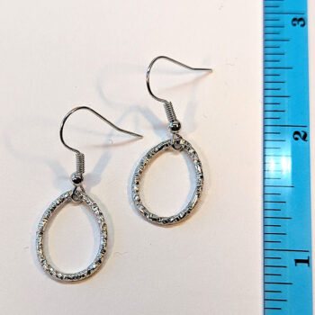 Antique Silver Textured Geometric Teardrop Earrings - Image 2