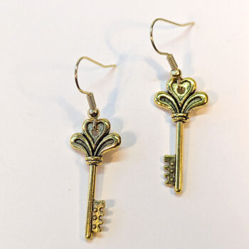 Antique Gold Decorative Heart Key Earrings - Image 3