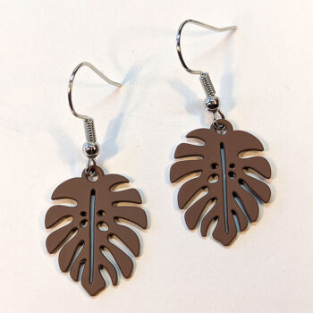 Brown Monstera Leaf Earrings - Image 3