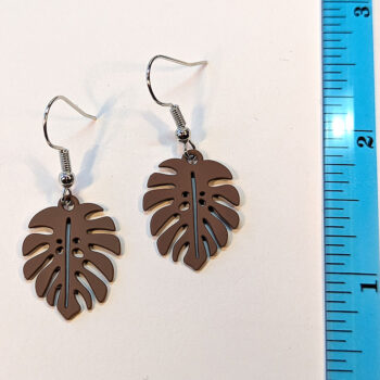 Brown Monstera Leaf Earrings - Image 2