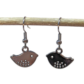 Small Partridge Bird Black Gunmetal Earrings