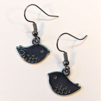 Small Partridge Bird Black Gunmetal Earrings - Image 3