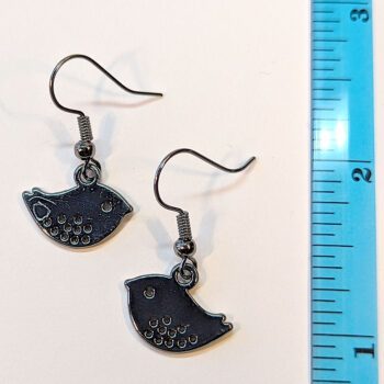 Small Partridge Bird Black Gunmetal Earrings - Image 2