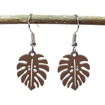 Brown Monstera Leaf Earrings