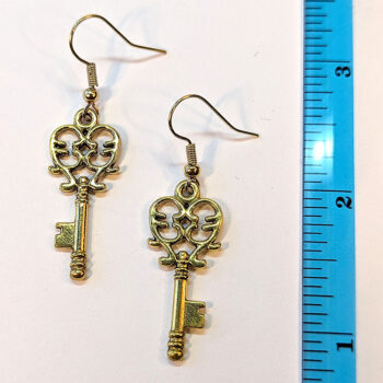 Antique Gold Decorative Key Earrings - Image 3