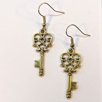 Antique Gold Decorative Key Earrings - Image 2