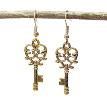 Antique Gold Decorative Key Earrings