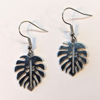 Silver Monstera Leaf Earrings - Image 3