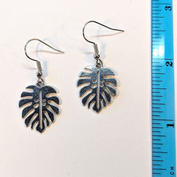 Silver Monstera Leaf Earrings - Image 2