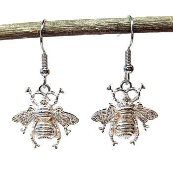 Medium Antique Silver Bee Earrings