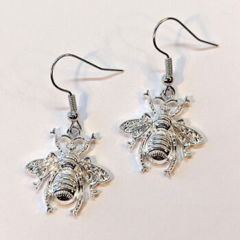 Medium Antique Silver Bee Earrings - Image 3