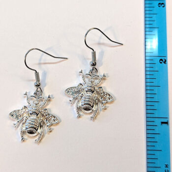 Medium Antique Silver Bee Earrings - Image 2