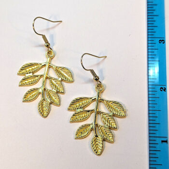 Gold Branch Leaf Leaves Earrings - Image 3