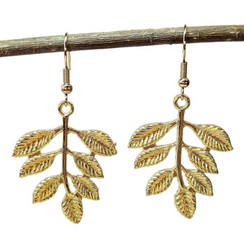 Gold Branch Leaf Leaves Earrings - Image 2