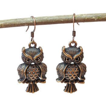 Antique Copper Medium Owl Earrings - Image 2