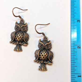 Antique Copper Medium Owl Earrings - Image 3