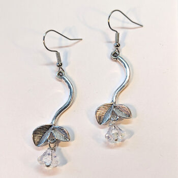 Antique Silver Branch Leaves Flower Earrings - Image 3