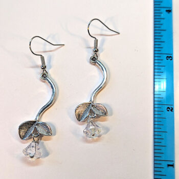 Antique Silver Branch Leaves Flower Earrings - Image 2