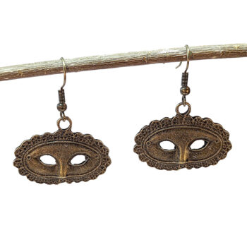 Antique Bronze Opera Mask Maskerade Earrings - Image 2