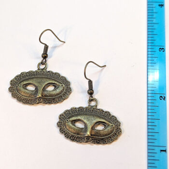 Antique Bronze Opera Mask Maskerade Earrings - Image 3