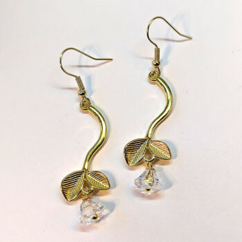 Antique Gold Branch Leaves Flower Earrings - Image 3