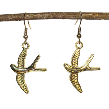 Gold Flying Sparrow Bird Earrings - Image 2