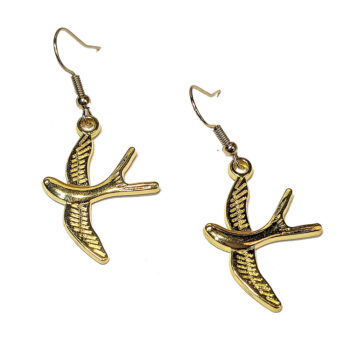 Gold Flying Sparrow Bird Earrings