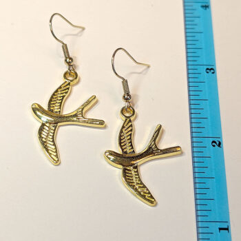 Gold Flying Sparrow Bird Earrings - Image 3