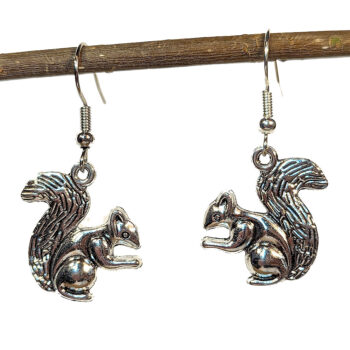 Antique Silver Double Sided Squirrel Earrings