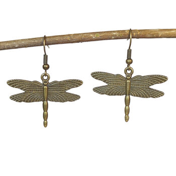 Antique Bronze Flying Dragonfly Earrings - Image 4