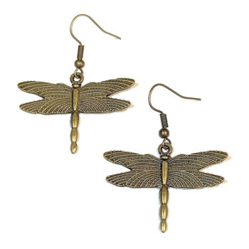 Antique Bronze Flying Dragonfly Earrings