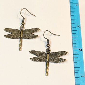 Antique Bronze Flying Dragonfly Earrings - Image 2