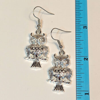 Silver Medium Owl Earrings - Image 2