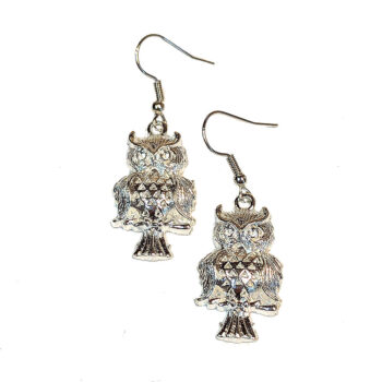 Silver Medium Owl Earrings - Image 4