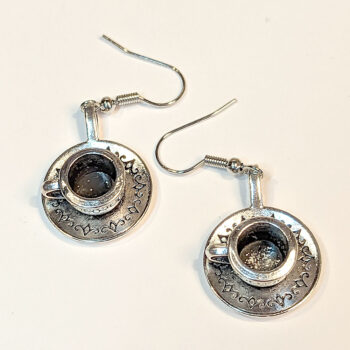 Antique Silver Cup and Saucer Vintage Style Earrings - Image 5