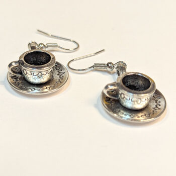 Antique Silver Cup and Saucer Vintage Style Earrings - Image 3