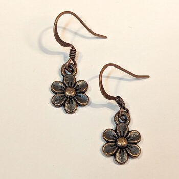 Antique Copper Dainty Flower Earrings - Image 2