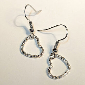 Silver Textured Geometric Heart Earrings - Image 2