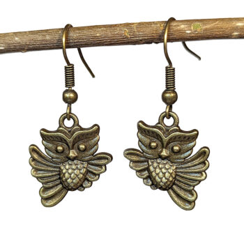 Antique Bronze Cute Owl Earrings